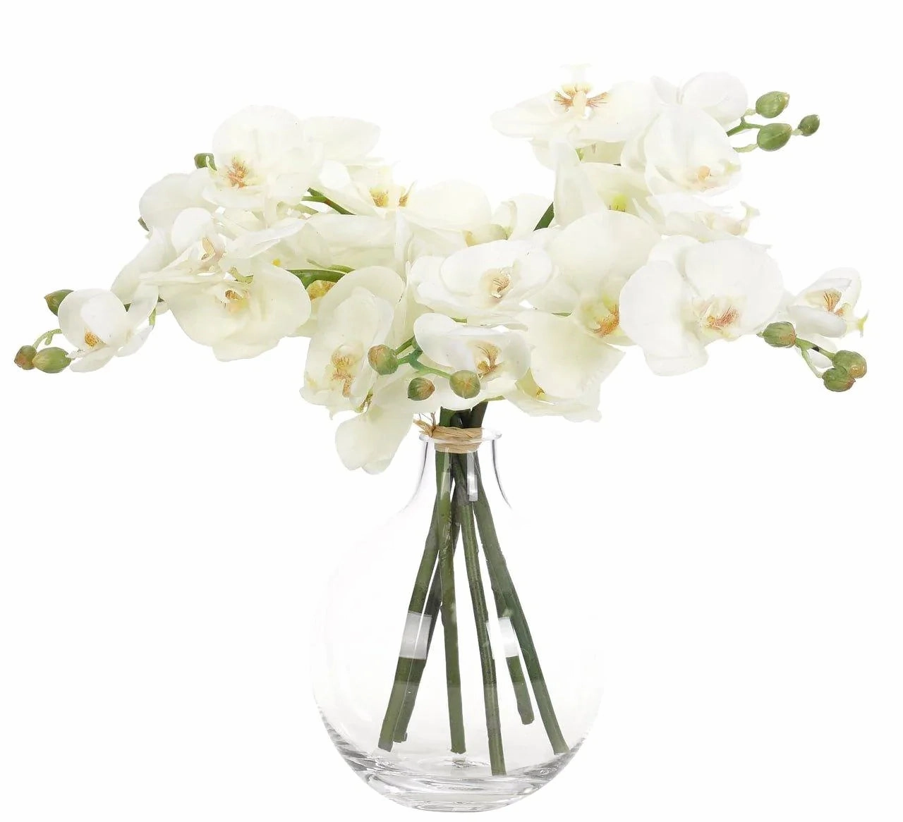 Faux White Orchid Phalaenopsis Arrangement in Glass Bubble Vase home display ornament