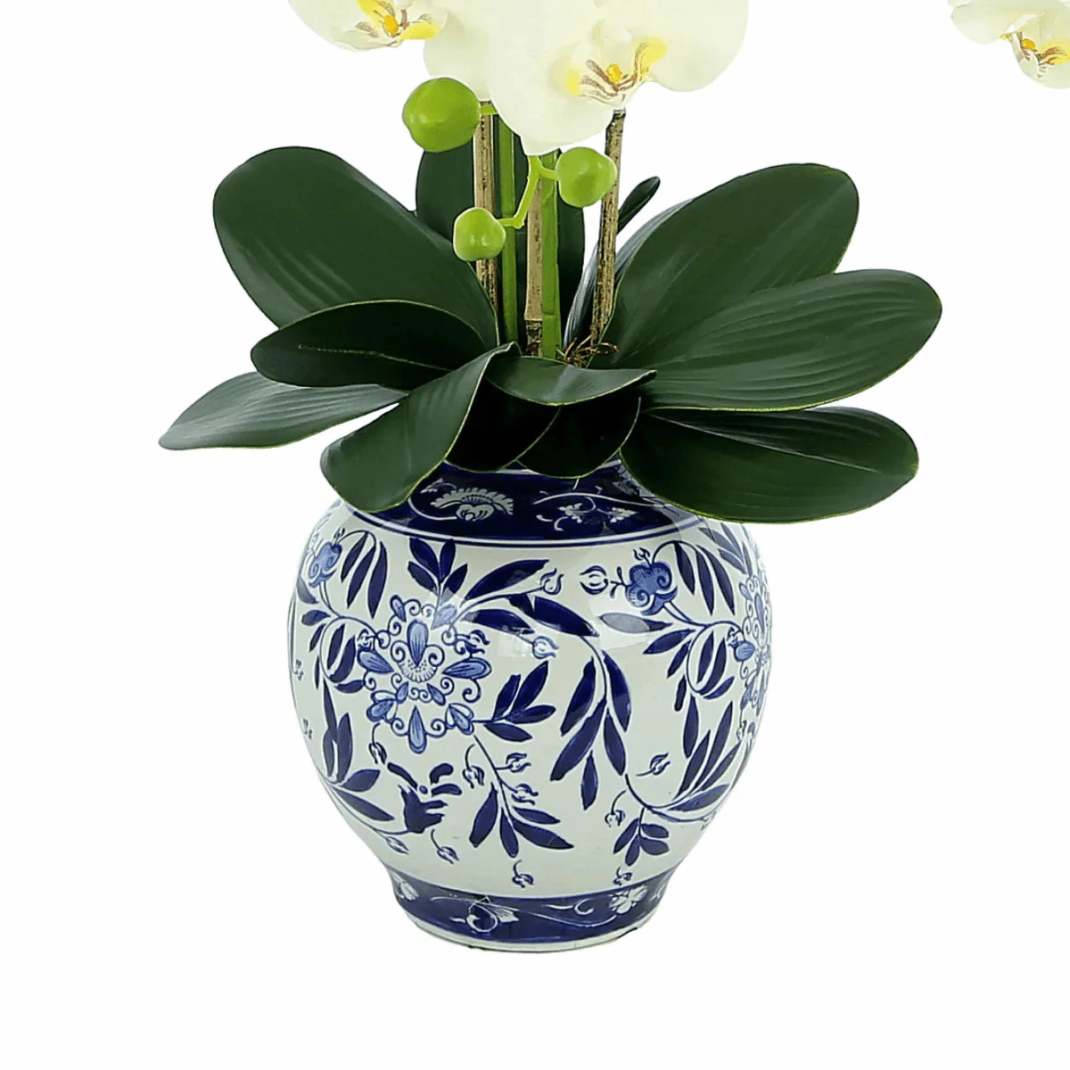 Faux White Orchids Floral in Ceramic Vase