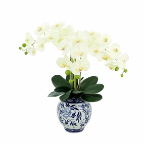 Faux White Orchids Floral in Ceramic Vase home display ornament