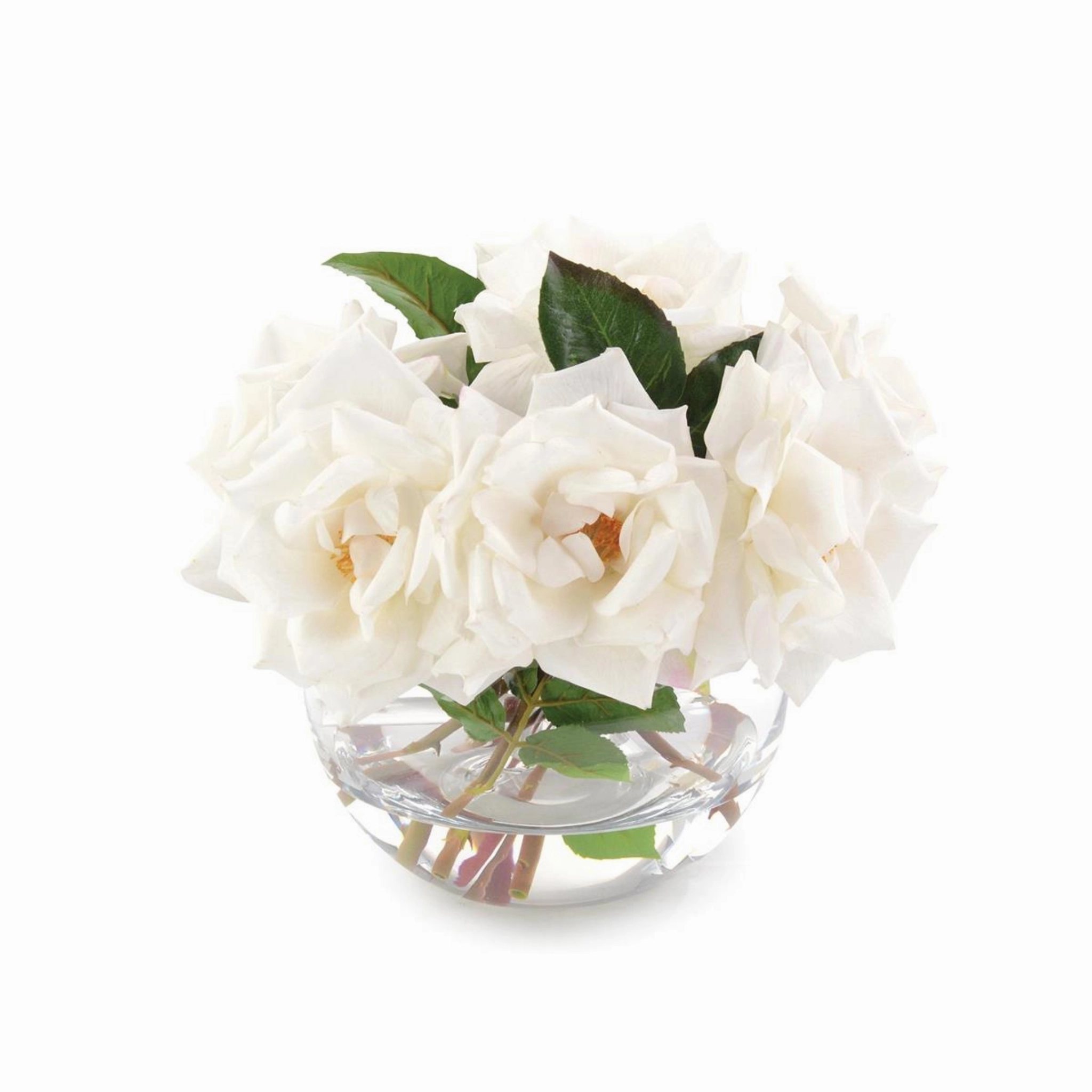 Faux White Rose in Glass Bowl home display ornament