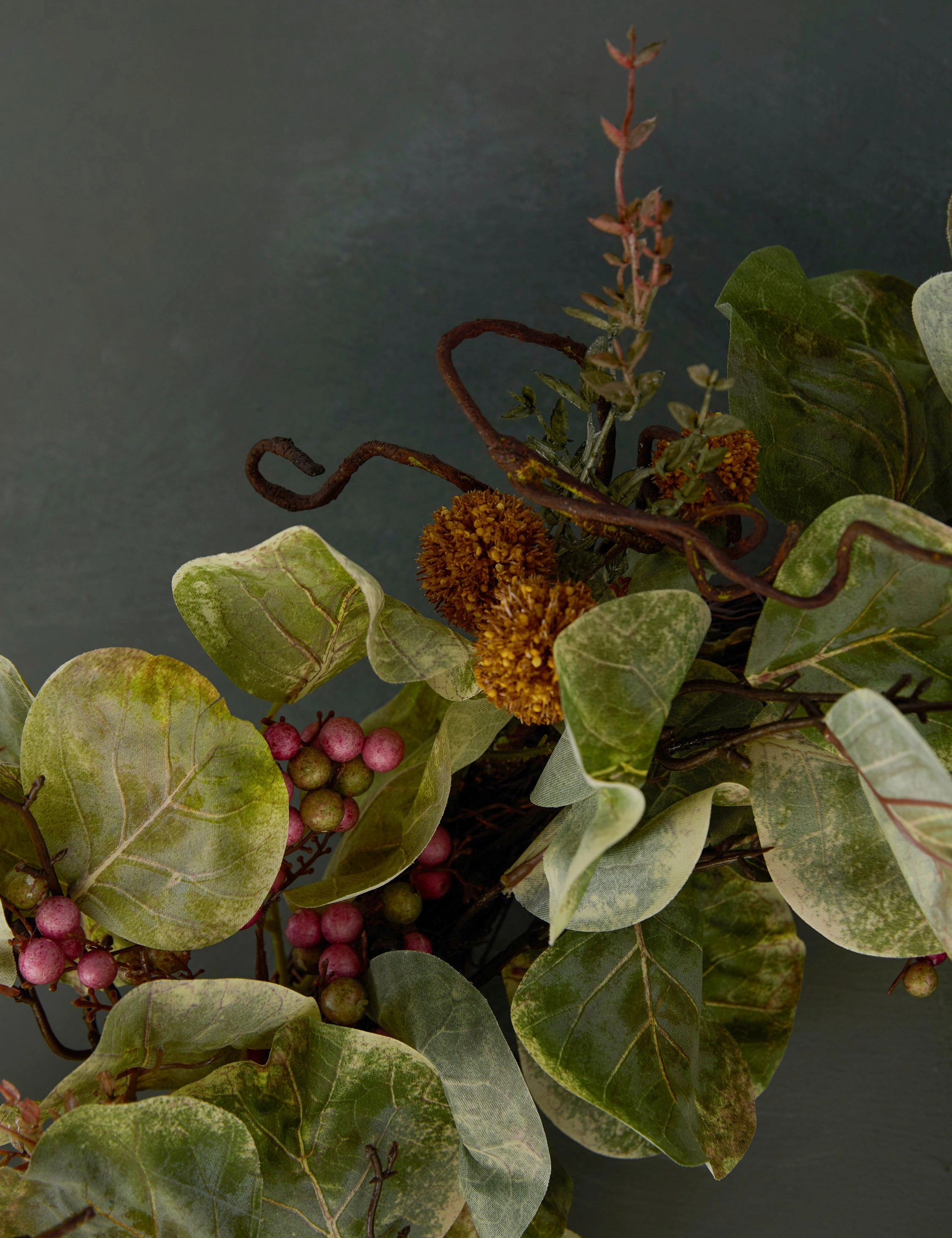 Faux Zanzibar Leaf with Berries Wreath
