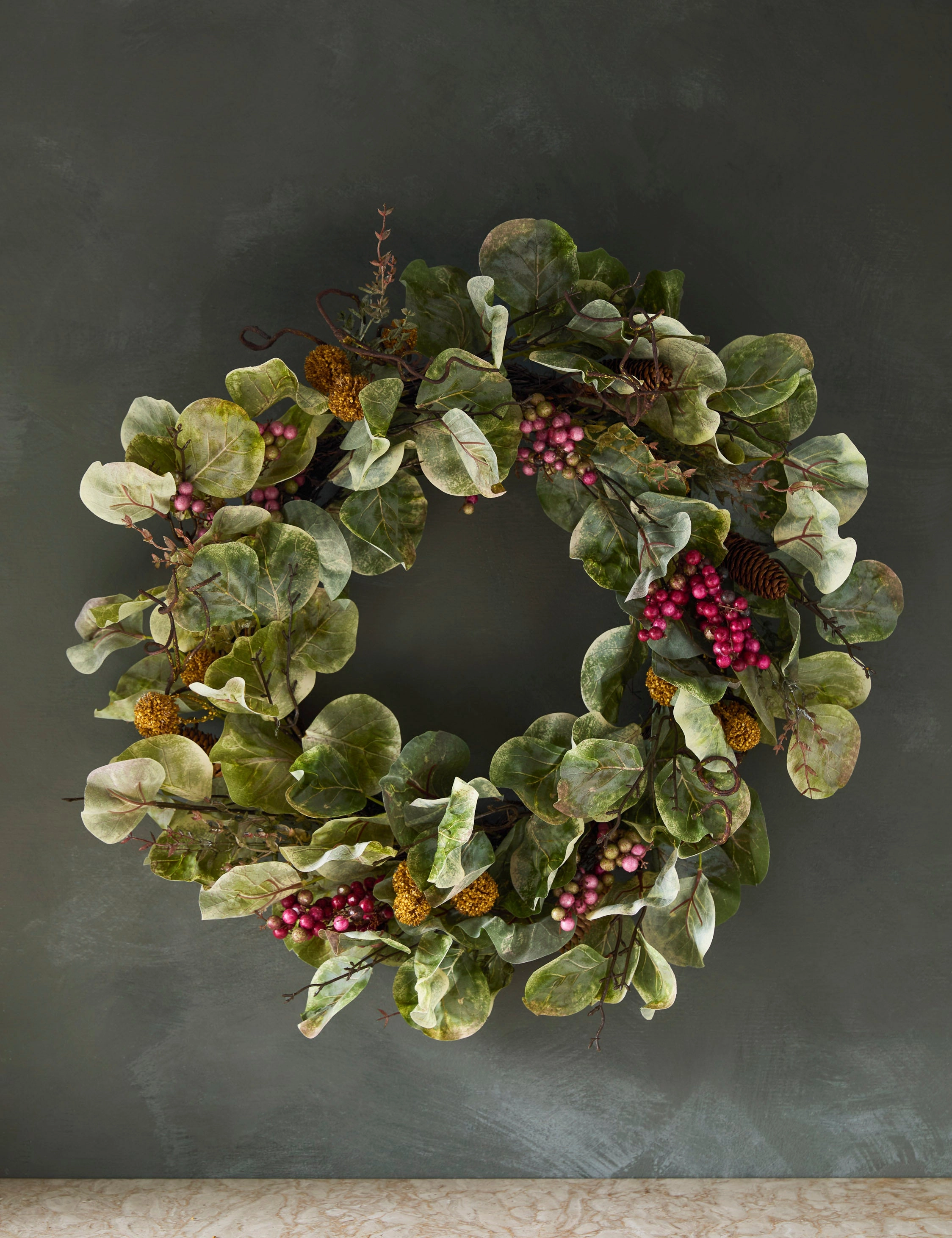 Faux Zanzibar Leaf with Berries Wreath decorative tabletop item
