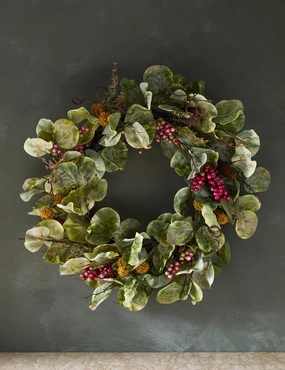 Faux Zanzibar Leaf with Berries Wreath decorative tabletop item