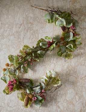 Faux Zanzibar Leaf with Pinecones & Berries Garland decorative tabletop item