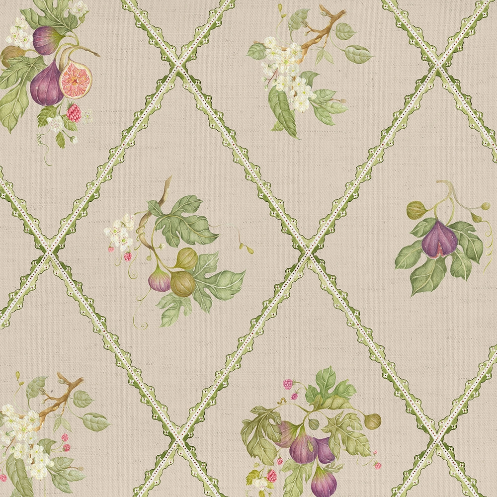 Fig Trellis Printed Cotton Fabric Taupe elegant table cloth  