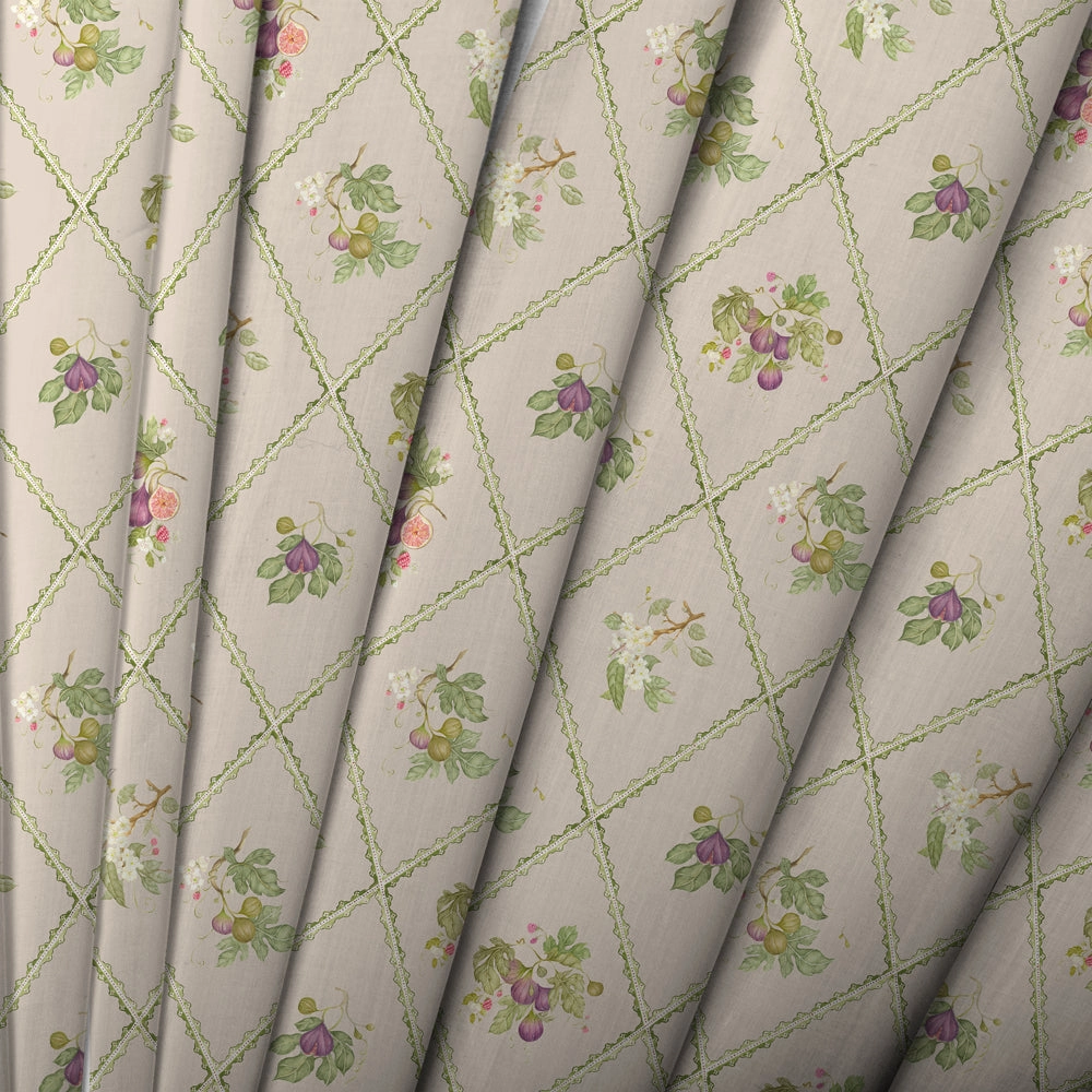 Fig Trellis Printed Cotton Fabric Taupe