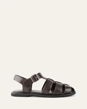 FINN FLACHE SANDALEN CHOCOLATE LEDER