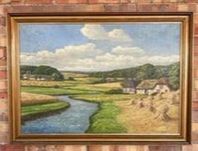 FINNISH LANDSCAPE OIL PAINTING FROM SEATTLE HAYFIELD FARM classic mural painting