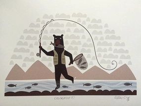 Fishing Bear Print 8.5X11 framed wall decor