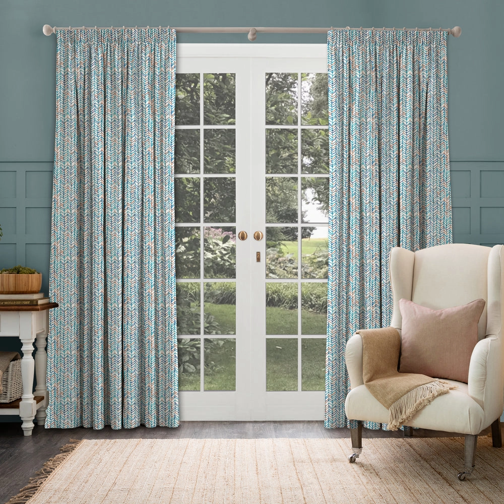 Fishing Net Printed Made to Measure Curtains Cobalt
