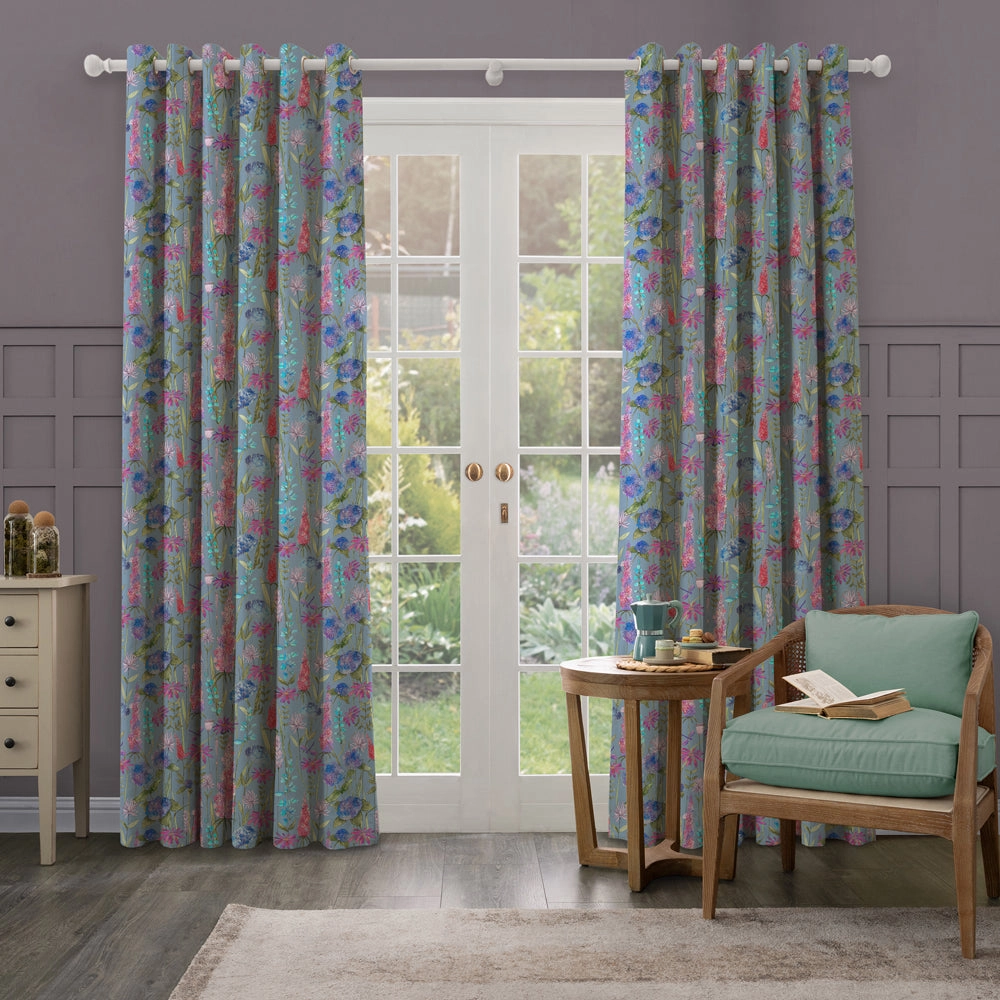Florabunda Linen Printed Made to Measure Curtains Bluebell