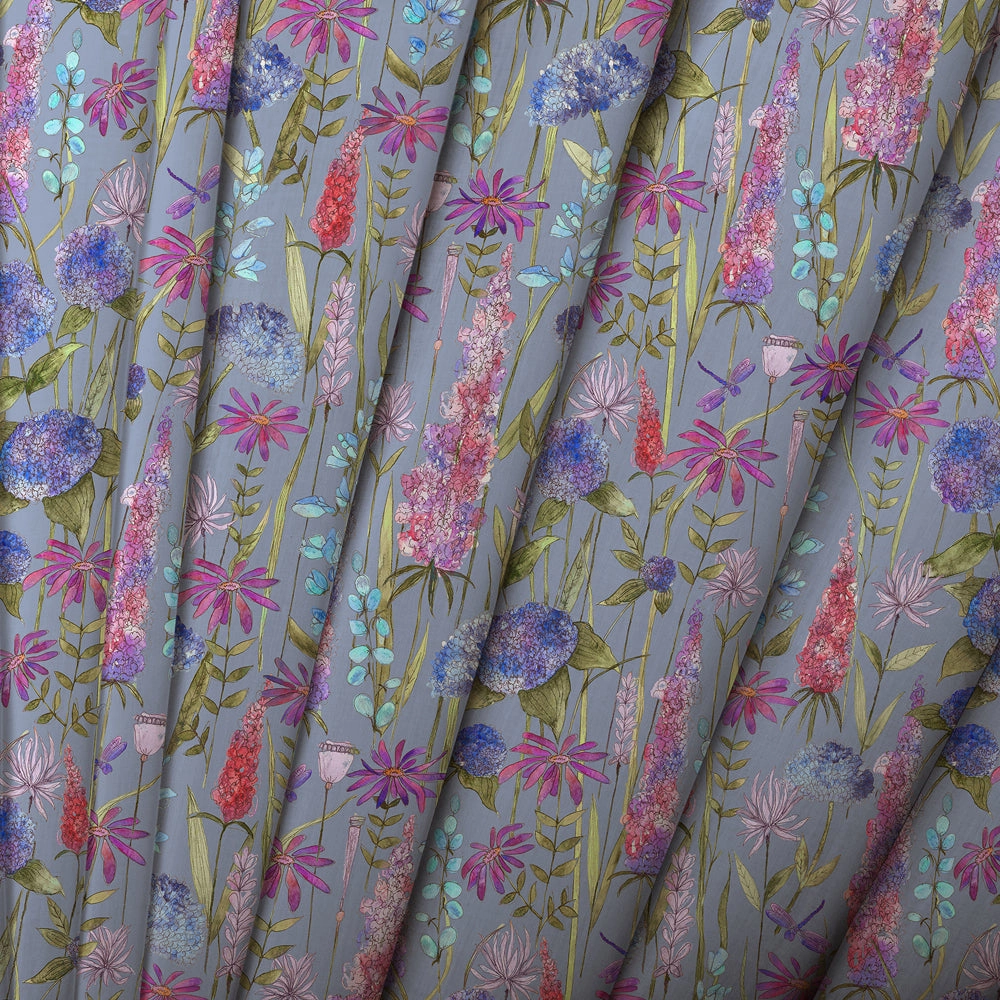 Florabunda Linen Printed Made to Measure Curtains Bluebell