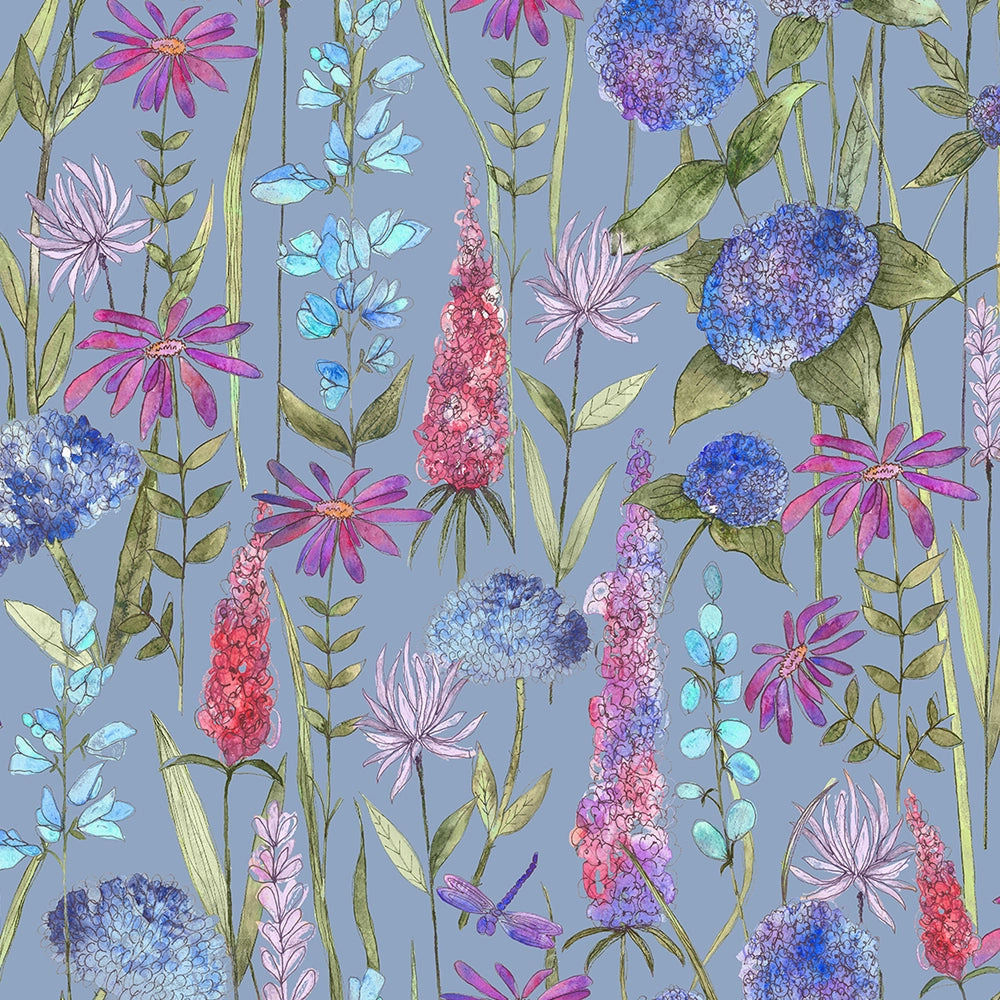 Florabunda Linen Printed Made to Measure Curtains Bluebell