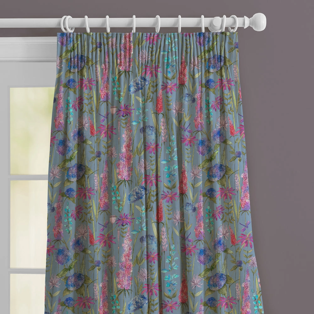 Florabunda Linen Printed Made to Measure Curtains Bluebell