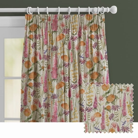 Florabunda Linen Printed Made to Measure Curtains Russet patterned fashion rug  