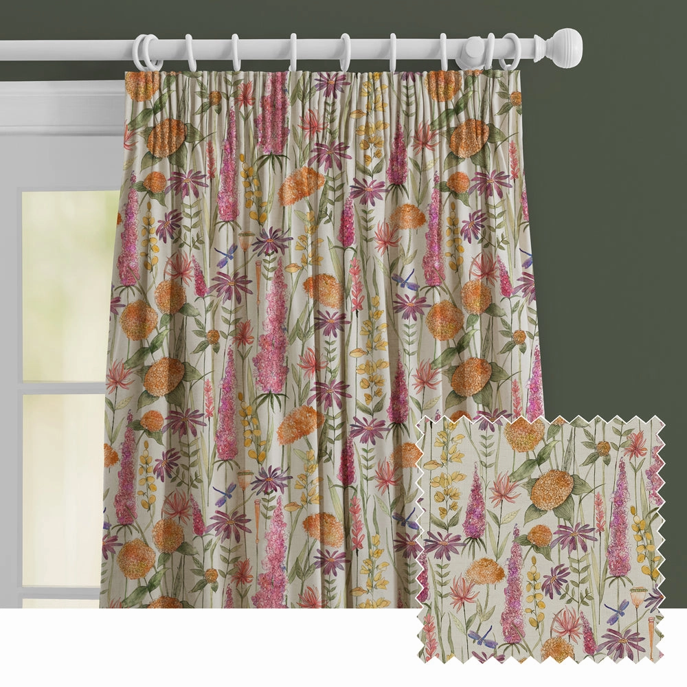 Florabunda Linen Printed Made to Measure Curtains Russet patterned fashion rug  