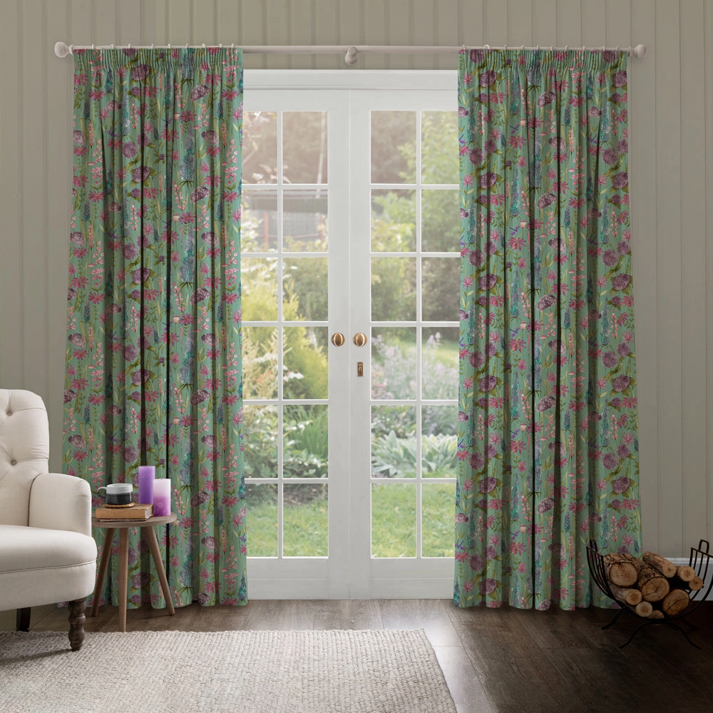 Florabunda Linen Printed Made to Measure Curtains Verde