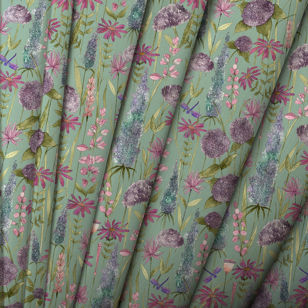 Florabunda Linen Printed Made to Measure Curtains Verde