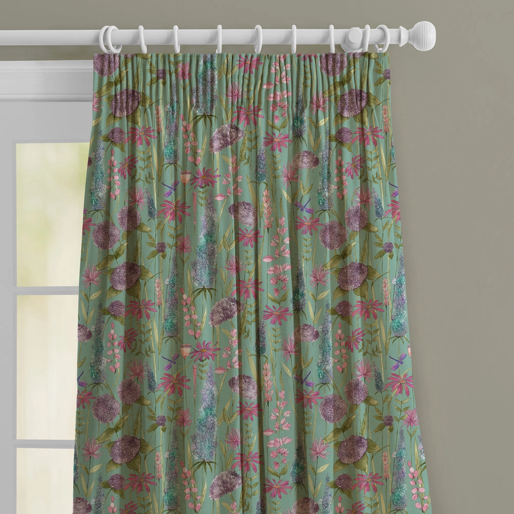 Florabunda Linen Printed Made to Measure Curtains Verde