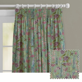 Florabunda Linen Printed Made to Measure Curtains Verde patterned fashion rug  
