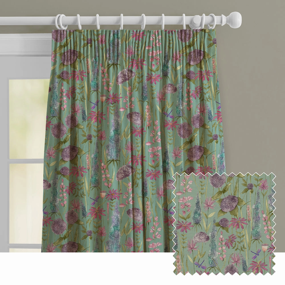 Florabunda Linen Printed Made to Measure Curtains Verde patterned fashion rug  