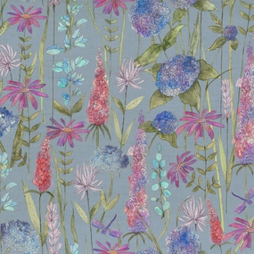 Florabunda Printed Cotton Fabric (By The Metre) Bluebell Blue elegant table cloth  