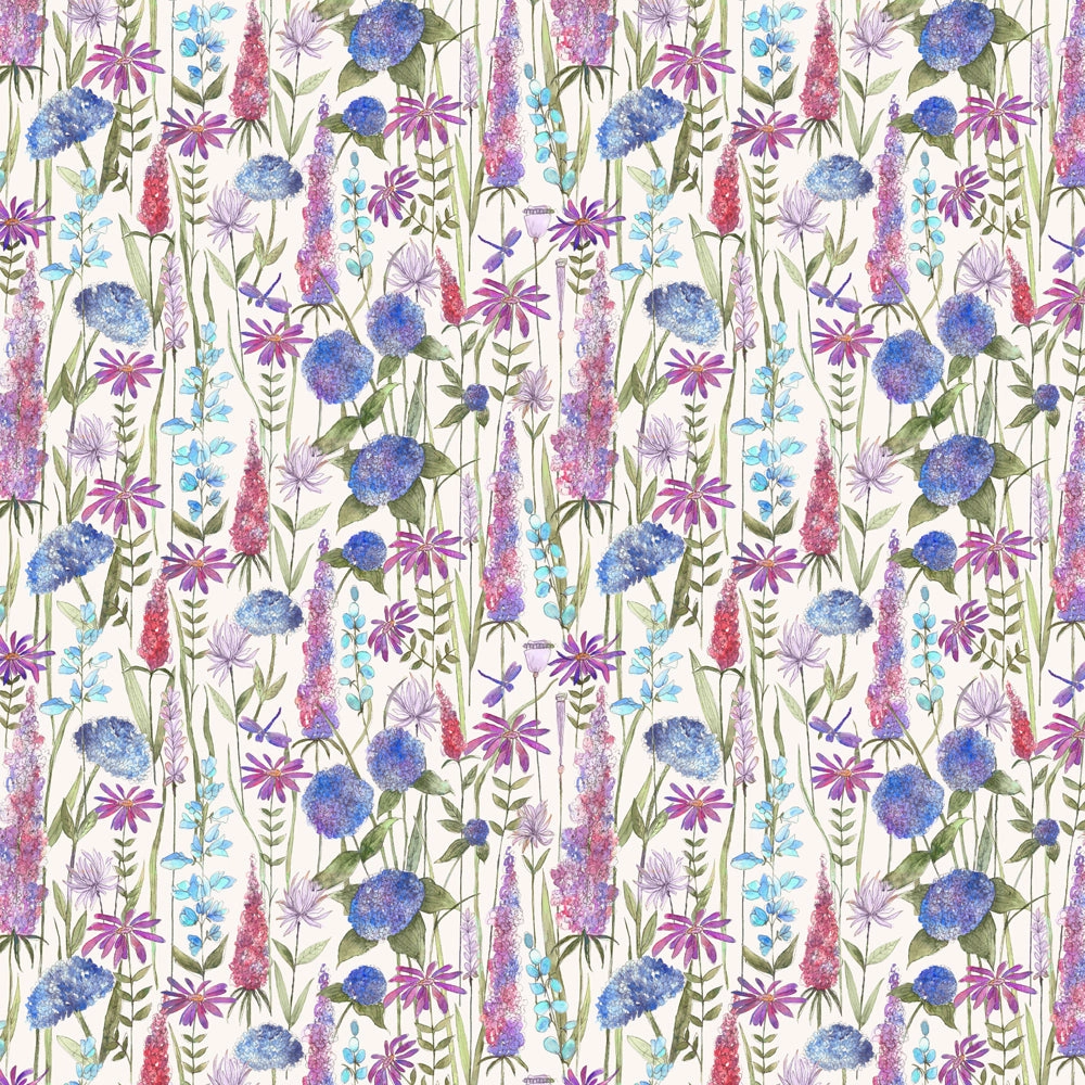 Florabunda Printed Cotton Fabric (By The Metre) Bluebell/Cream
