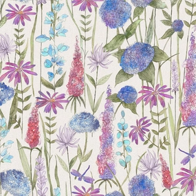 Florabunda Printed Cotton Fabric (By The Metre) Bluebell/Cream elegant table cloth  