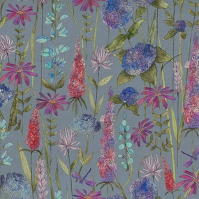Florabunda Printed Cotton Fabric (By The Metre) Bluebell/Natural elegant table cloth  