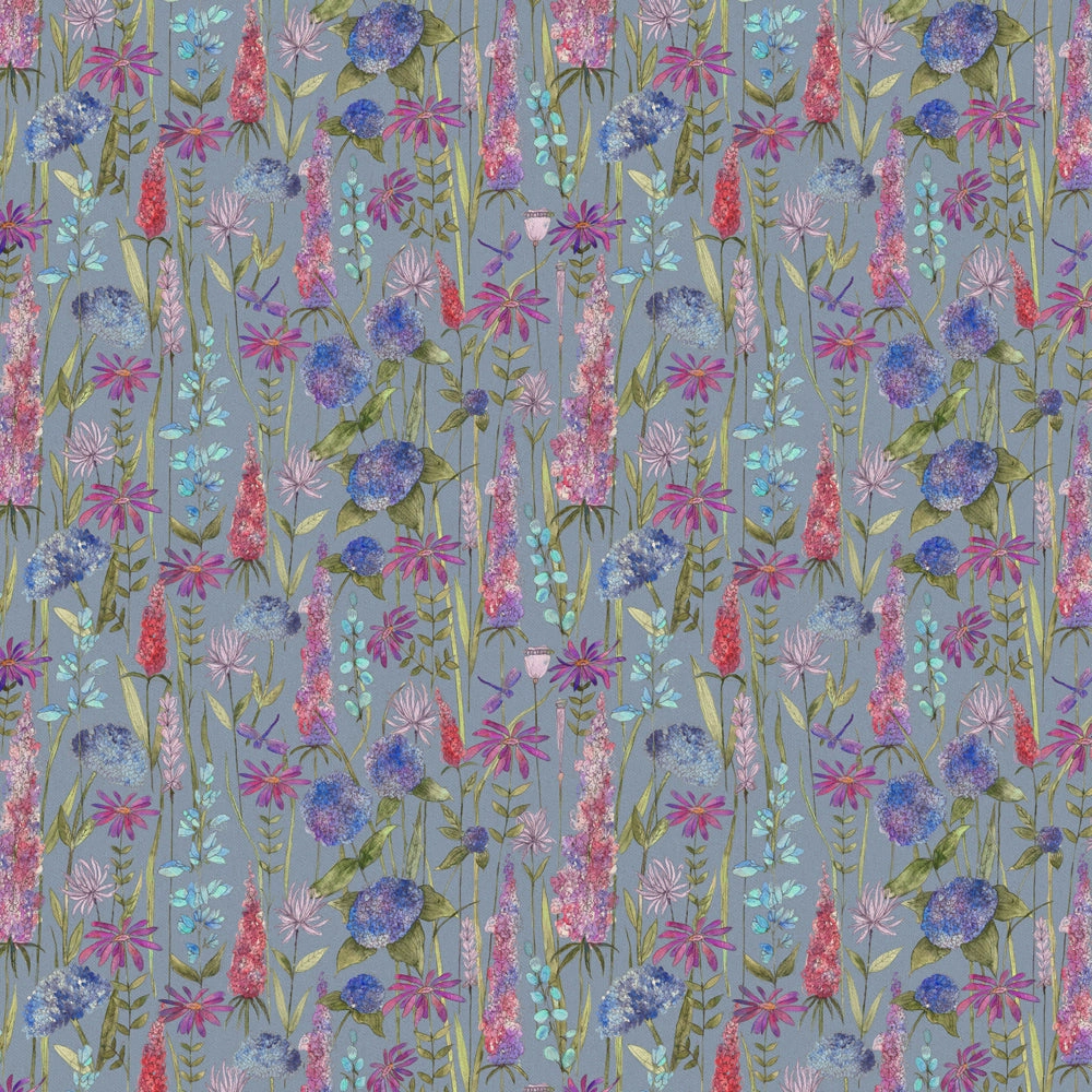 Florabunda Printed Cotton Fabric (By The Metre) Bluebell/Natural