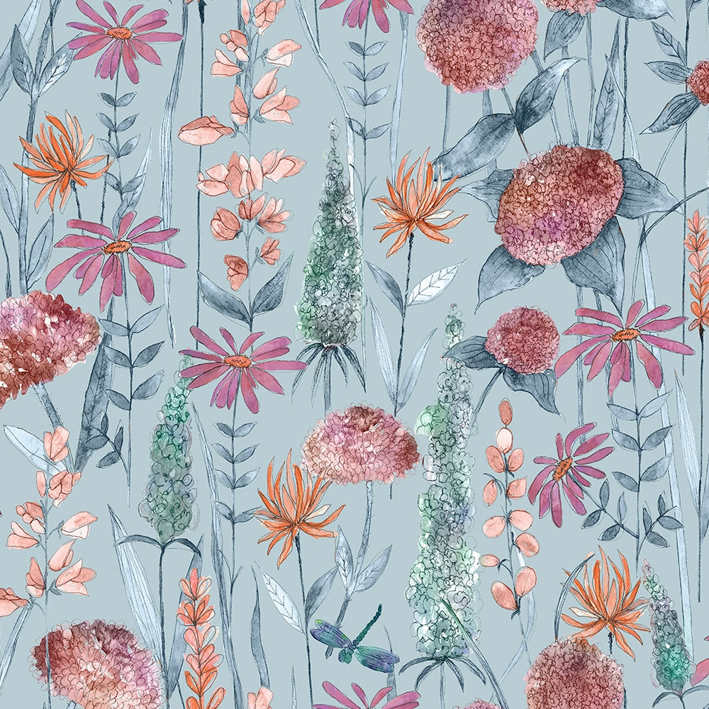 Florabunda Printed Made to Measure Curtains Cornflower