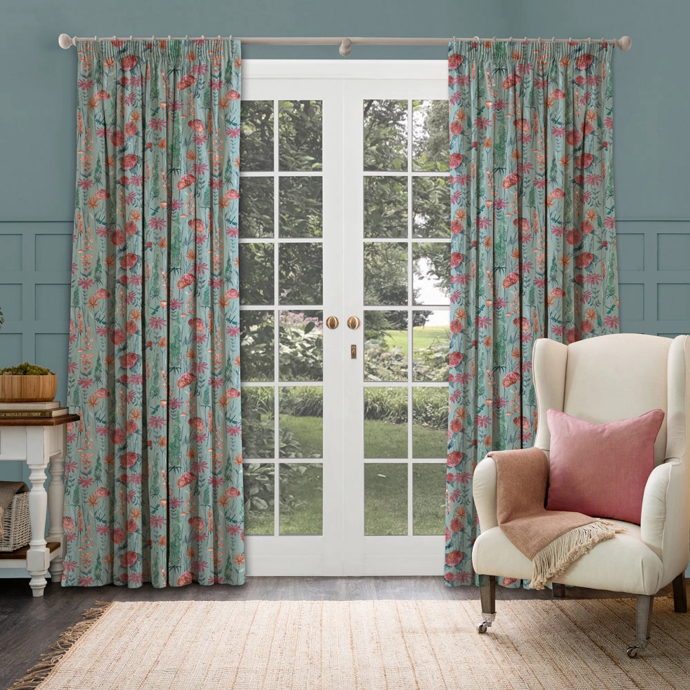 Florabunda Printed Made to Measure Curtains Cornflower