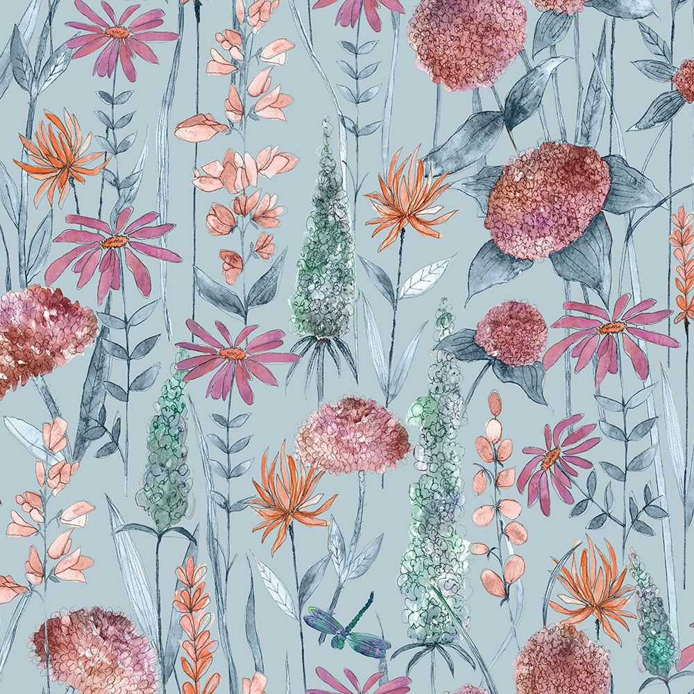 Florabunda Printed Made to Measure Curtains Cornflower