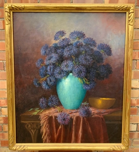 FLORAL CHRYSANTHEMUM STILL LIFE OIL PAINTING BY LEONARD WOODRUFF classic mural painting
