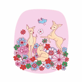 Floral Deer Print framed wall decor