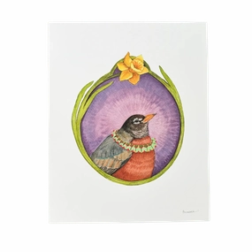 Floral Flight Crew: Robin of Daffodils 8"x10" Print framed wall decor