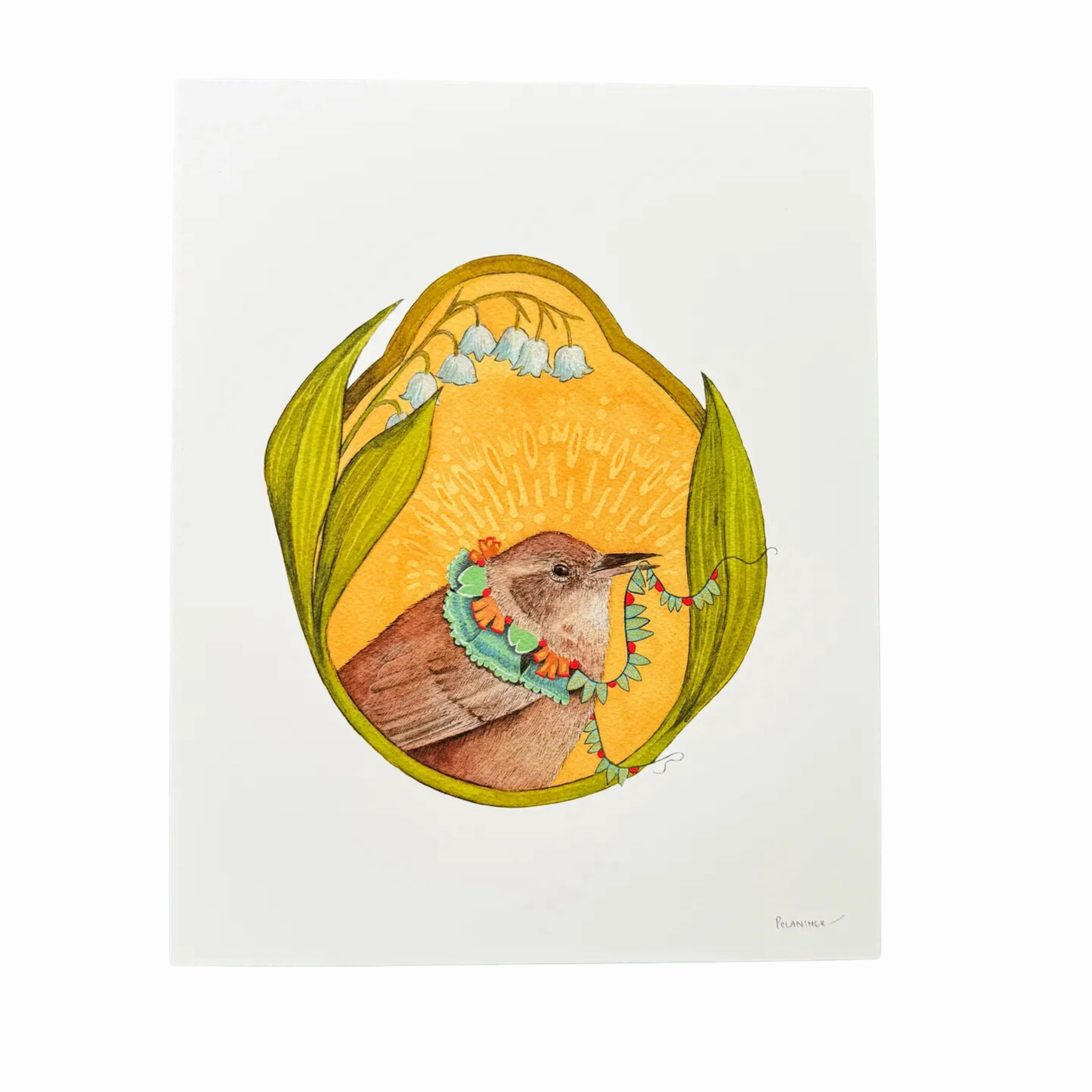 Floral Flight Crew: Wren of Lily of the Valley 8"x10" Print framed wall decor