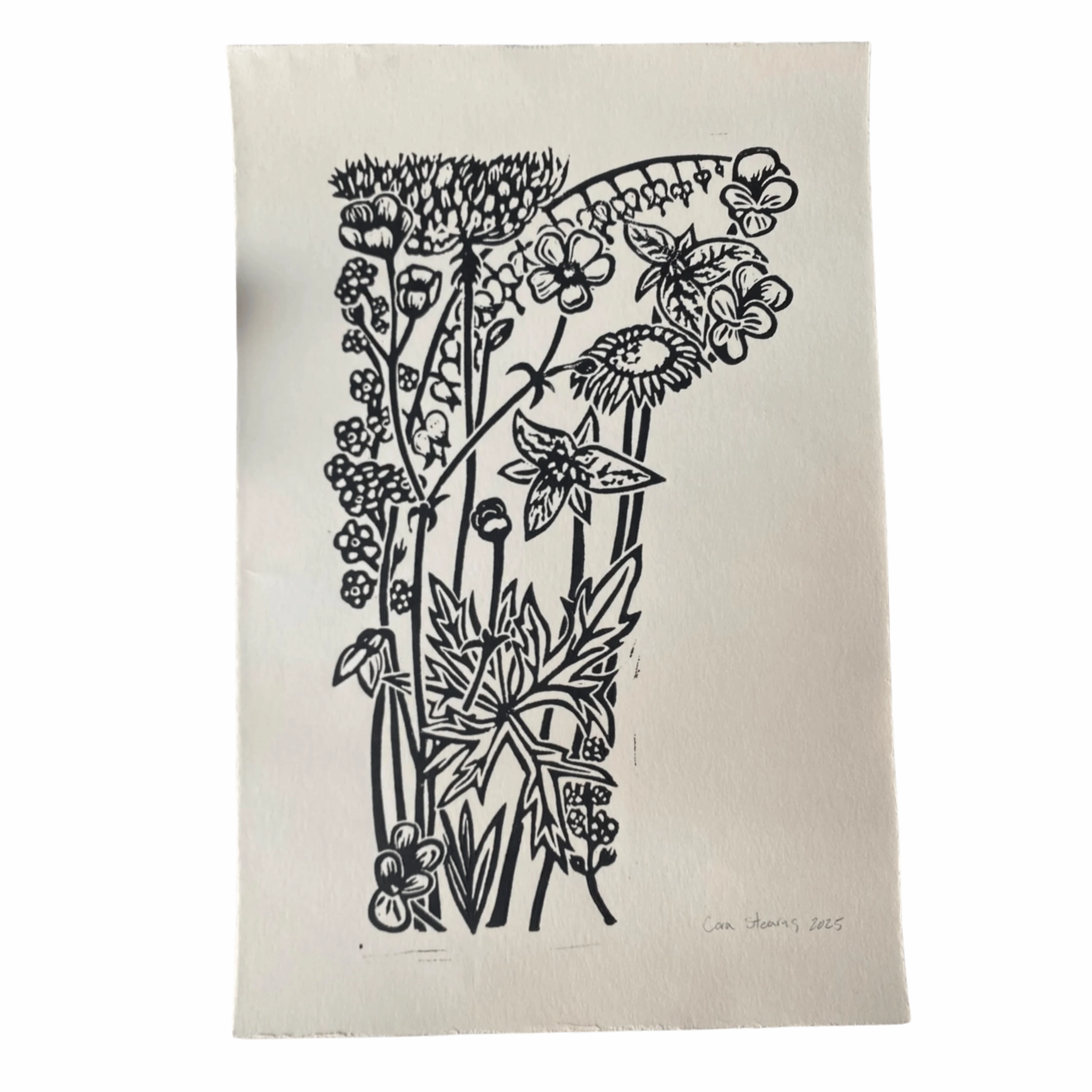 Floral Vermont - Original Linocut Print framed wall decor