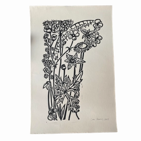 Floral Vermont - Original Linocut Print framed wall decor