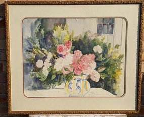 FLORAL WATERCOLOR - FAMOUS ARTIST FLORENCE V. CANNON - SIGNED classic mural painting