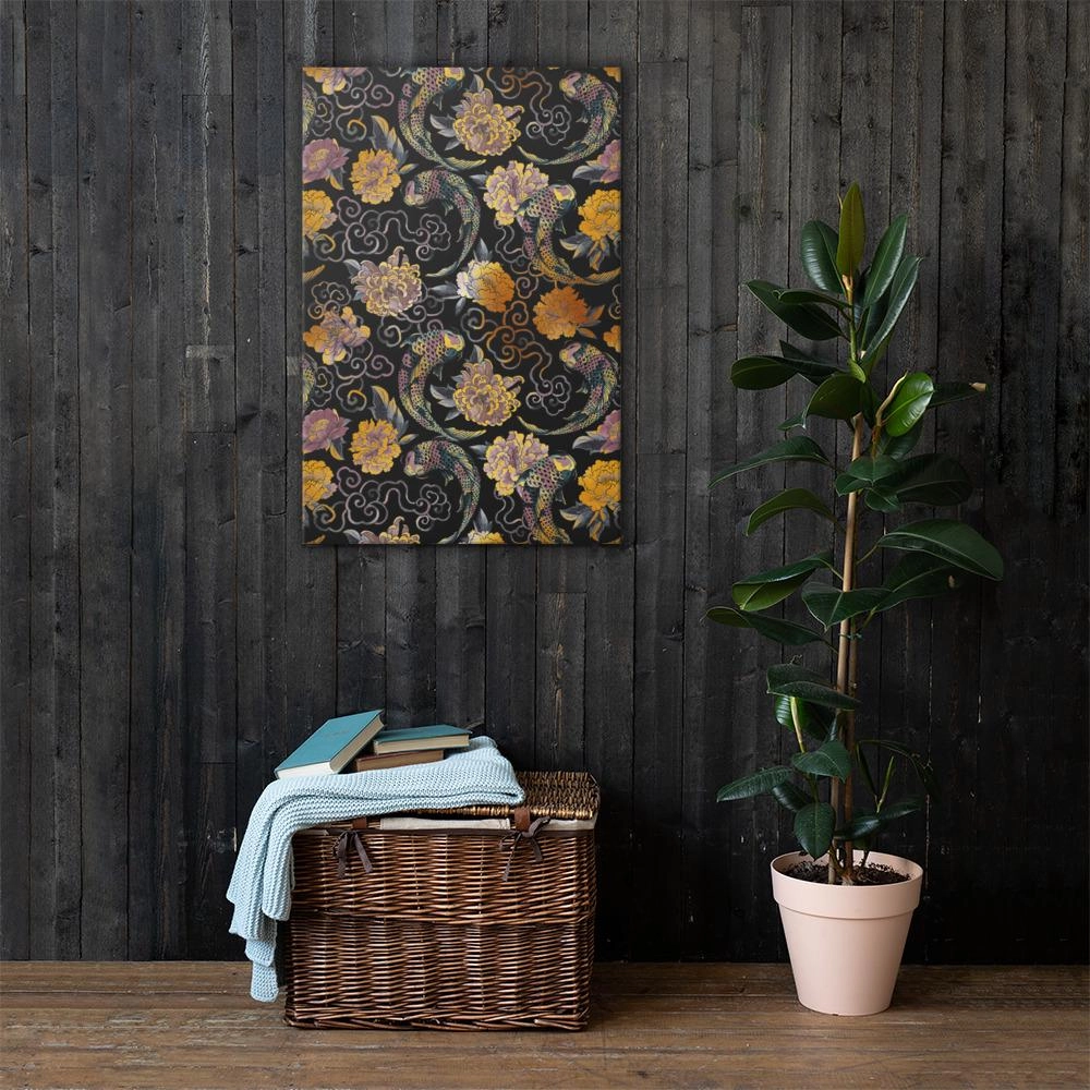 Flowers and Koi - canvas