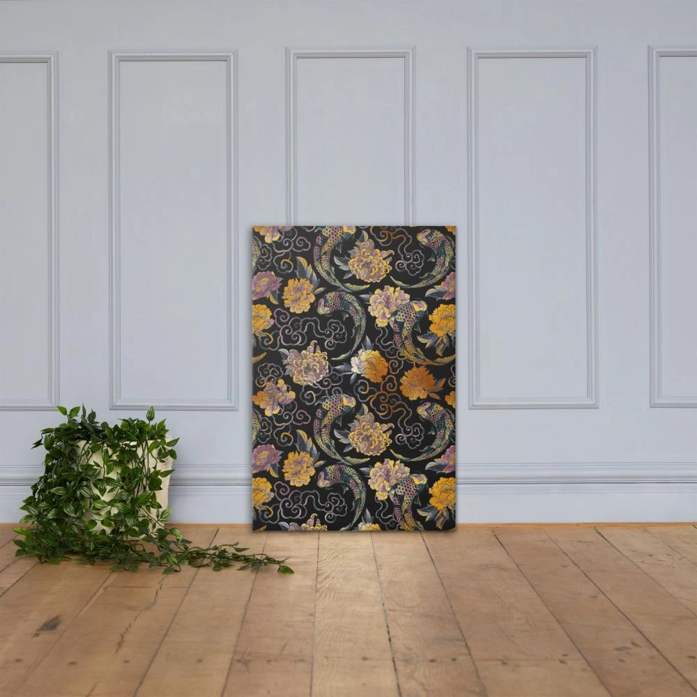Flowers and Koi - canvas