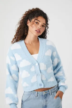 Forever 21 Strick Cropped Cloud Cardigan Pullover für Damen Blau/Mehrfarbig Forever 21