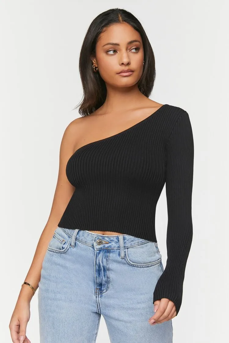 Forever 21 Damen Ein-Schulter Strickoberteil Schwarz Forever 21