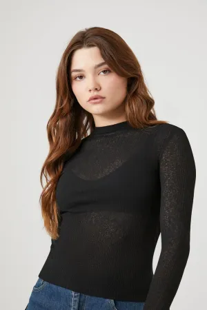 Forever 21 Damen Ripptes Mock Neck Top Schwarz Forever 21