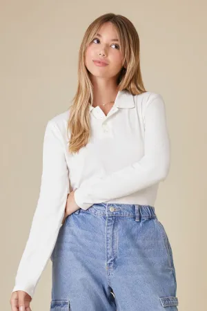 Forever 21 Damen Uniform Langarm Polohemd Weiß Forever 21