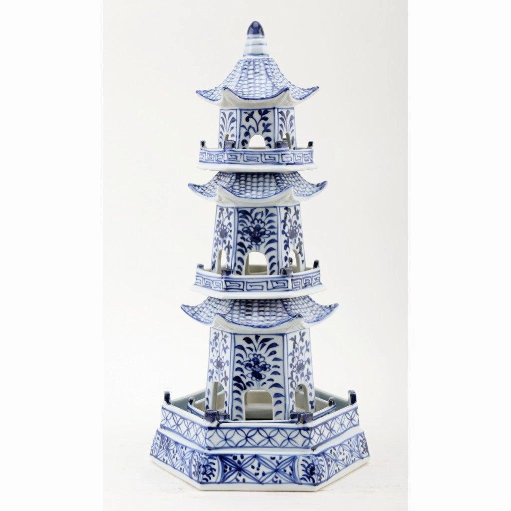 Four Tier Blue and White Porcelain Pagoda Statue