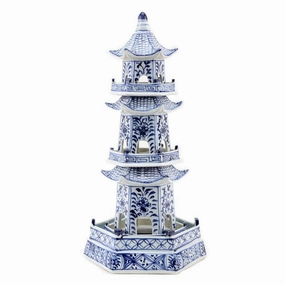 Four Tier Blue and White Porcelain Pagoda Statue home display ornament