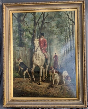 FRAME OIL PAINTING GICLEE OF HORSE RIDERS AND DOGS classic mural painting