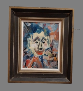 FRAMED ABSTRACT PORTRAIT OIL PAINTING ON BOARD-SIGNED classic mural painting